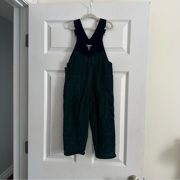 Size 4T OshKosh Toddler Soft Navy and Green Corduroy Overalls - Picture 4 of 7
